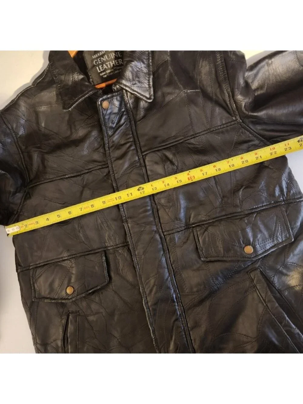 Vintage Maxam Leather Jacket 1990s Italian Mosaic Patchwork Black Zip Medium
